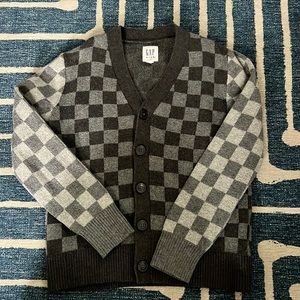 GAP Checkerboard Boys Cardigan Cotton Wool 6/7 Small